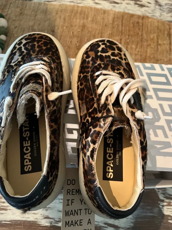 Golden Goose Leopard-Print Platform Sneakers with Black Star - Picture 2 of 4